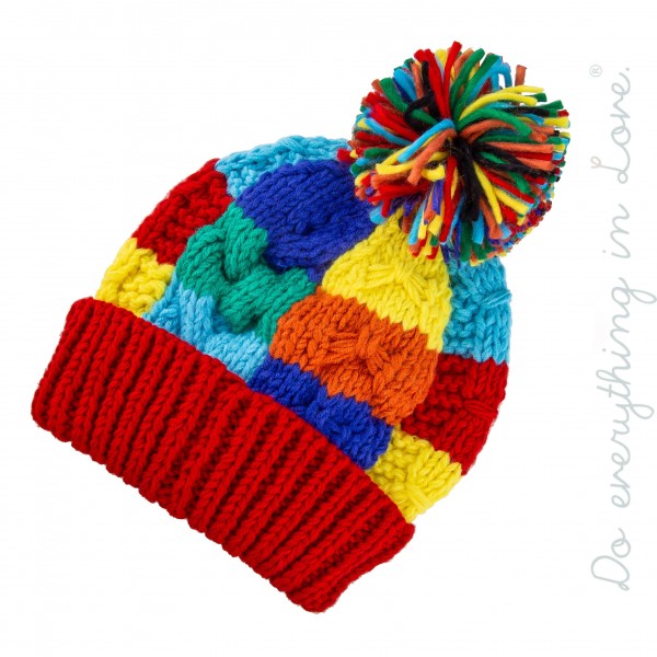 Do everything in Love Chunky Knit Color Block Pom Beanie.

- One size fits most 
- 100% Acrylic