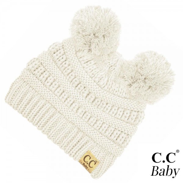 C.C BABY-23
Solid knit baby beanie with pom pom

- 100% Acrylic
- Band circumference is approximately:
9" unstretched
17" stretched
- Approximately 6.5" long from crown to band
- Fit varies based on child's head height and shape