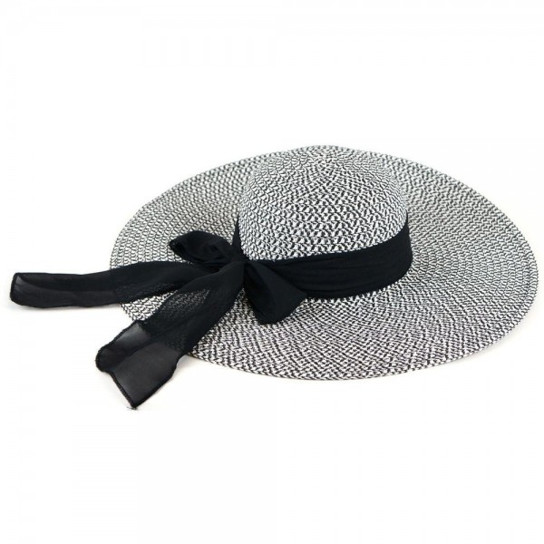 Wholesale two mixed sheer bow brim floppy sun hat One fits most adults Adjustabl
