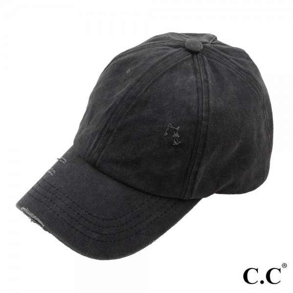 Wholesale c C BT Distressed washed denim ladder ponytail cap One fits most Adjus