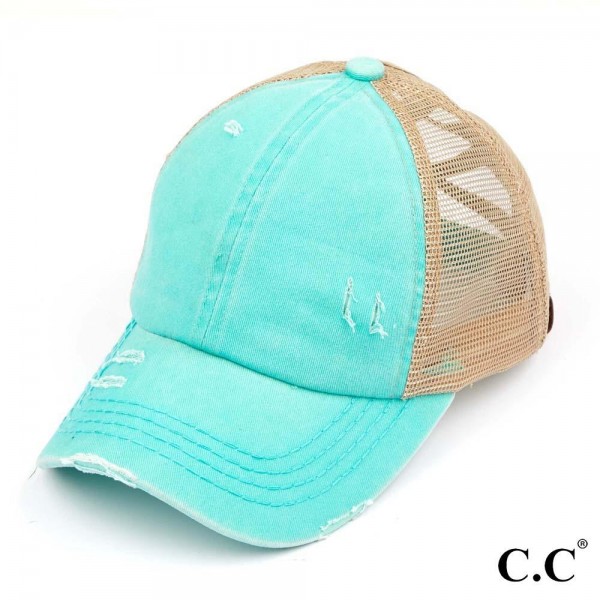 Wholesale c C BT Pony Cap Distressed Criss Cross Pony Cap Mesh Back One fits mos