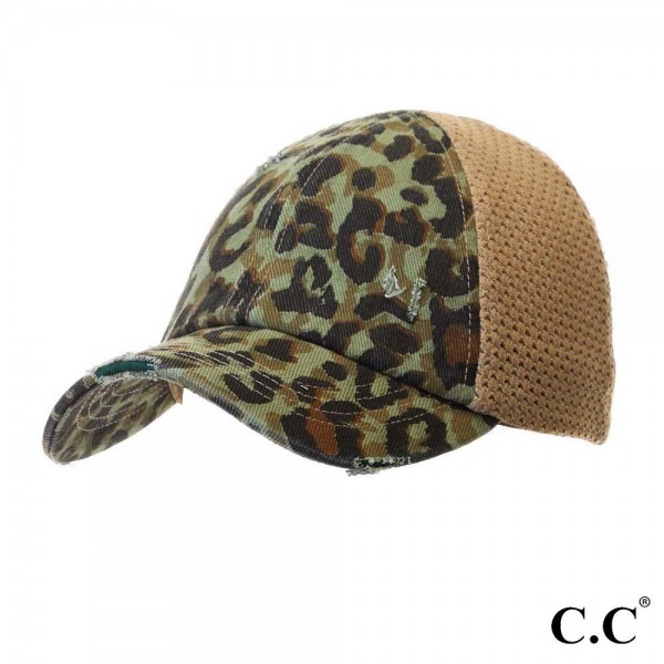C.C BT-786
Leopard Print Distressed Baseball Cap with Knit Mesh Back

- 1.5" Elastic band
- Two way stretch
- Ultra lightweight
- 60% Cotton / 35% Polyester / 5% Spandex