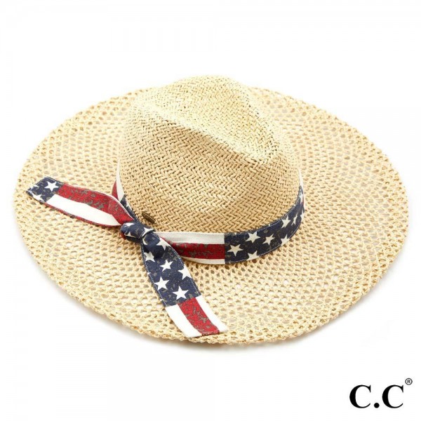 Wholesale c C ST Honeycomb Paper Straw Panama Hat American Flag Ribbon Brim Insi