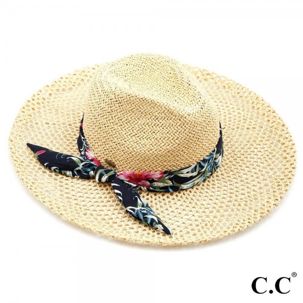 Wholesale c C ST Honeycomb Paper Straw Panama Hat Tropical Floral Print Ribbon B