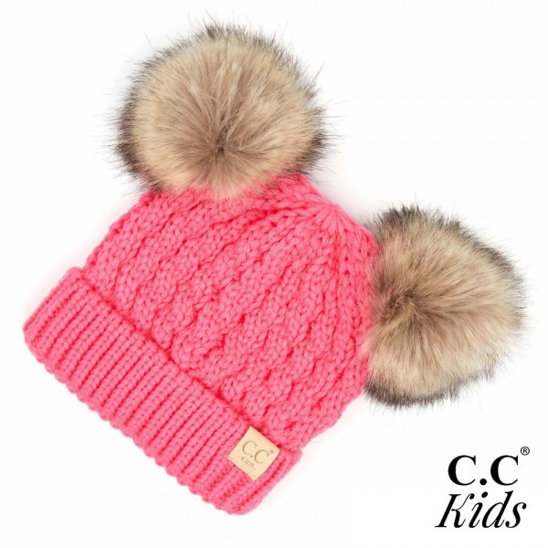 Wholesale c C KIDS Kids Cable Knit Double Faux Fur Pom Beanie One fits most Acry