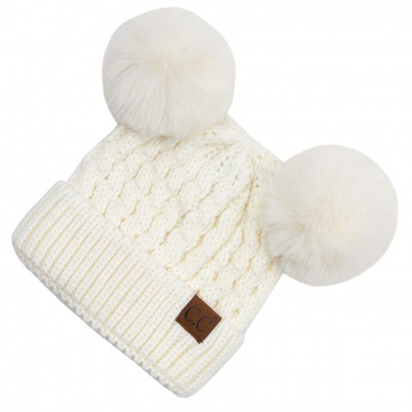 Wholesale c C HAT S Cable Knit Pattern Solid Color Double Pom Beanie One fits mo