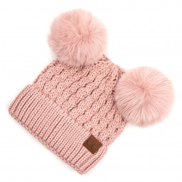 Wholesale c C HAT S Cable Knit Pattern Solid Color Double Pom Beanie One fits mo