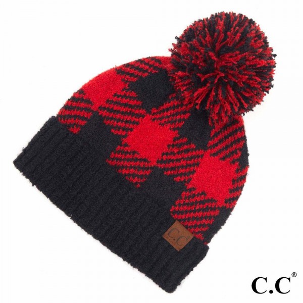 C.C HAT-7000
Buffalo Check Jacquard Knit Pom Beanie.

- One size fits most 
- 100% Polyester 