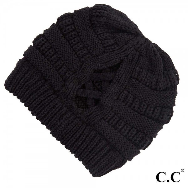 Wholesale c C CCB Ribbed Knit Beanie Criss Cross Ponytail Detail Multiple Ways W