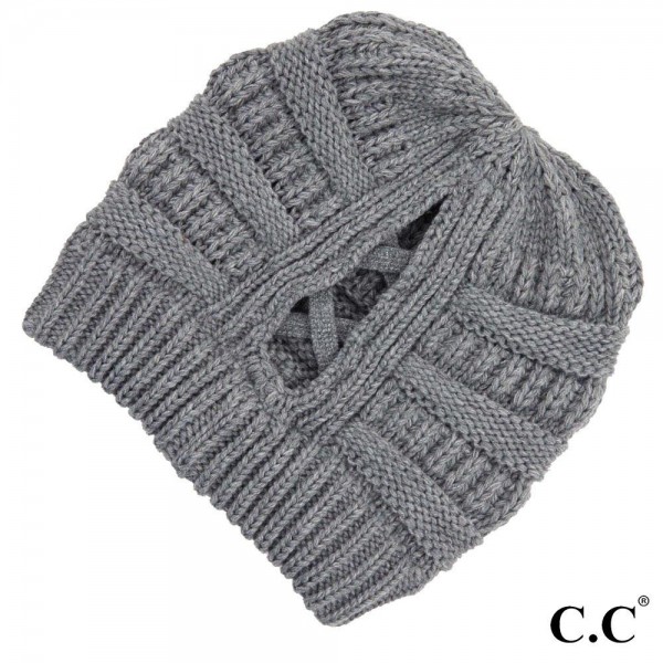 Wholesale c C CCB Ribbed Knit Beanie Criss Cross Ponytail Detail Multiple Ways W