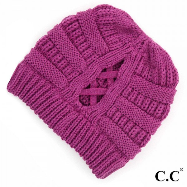 Wholesale c C CCB Ribbed Knit Beanie Criss Cross Ponytail Detail Multiple Ways W