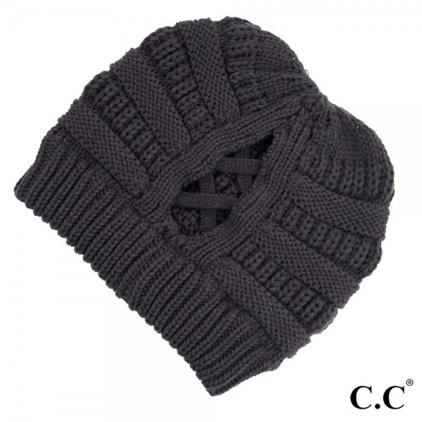 Wholesale c C CCB Ribbed Knit Beanie Criss Cross Ponytail Detail Multiple Ways W