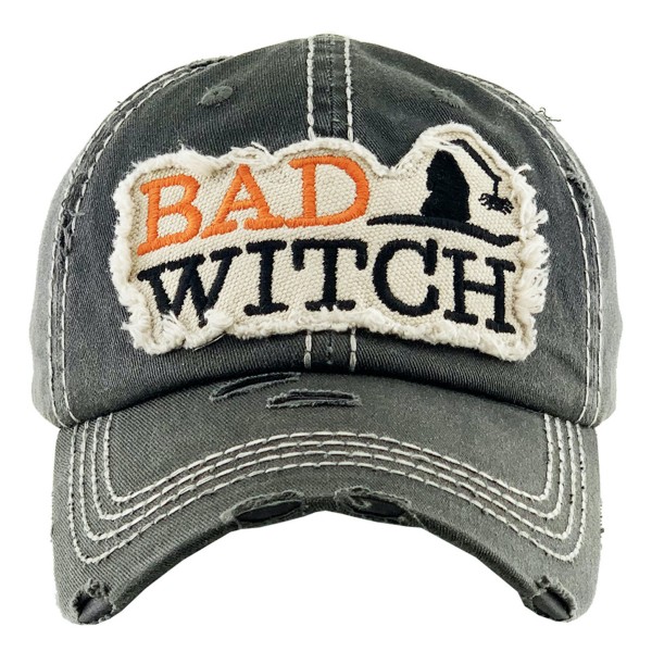 Wholesale vintage Distressed Halloween Baseball Cap Bad Witch Embroidered Detail