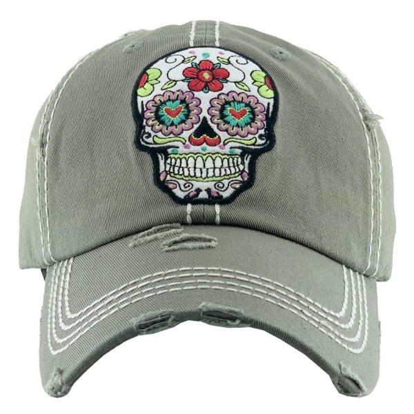 Wholesale vintage Distressed Sugar Skull Baseball Cap One fits most Adjustable V