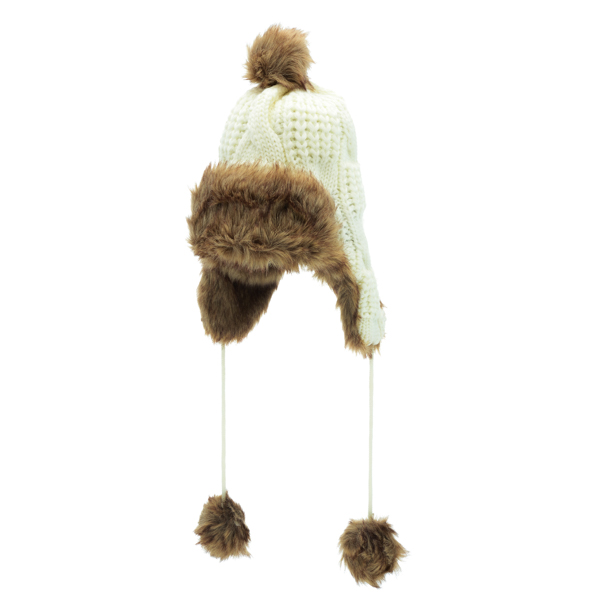 Wholesale ivory knit toboggan faux fur Acrylic polyester blend One fits most