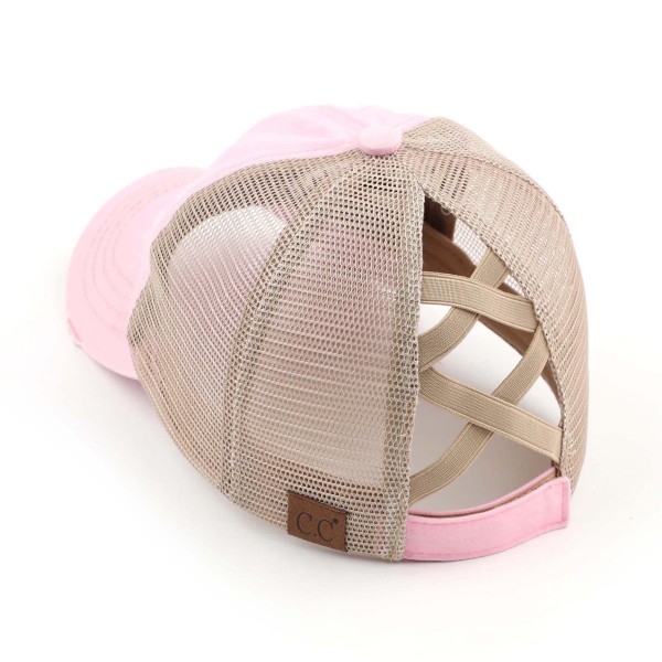 C.C BT-780
Distressed Criss-Cross Pony Cap
- One Size Fits Most
- Criss-Cross Pony Tail Opening 
- Adjustable Velcro Closure
- 60% Cotton 40% Polyester