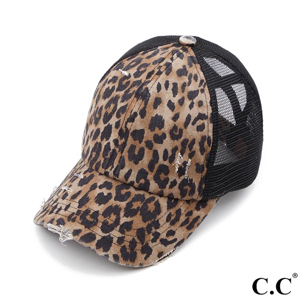 C.C BT-780 Pony Cap
Distressed Criss Cross Pony Cap with Mesh Back 

- One size fits most
- Elastic criss cross ponytail opening 
- Adjustable Velcro Closure
- 60% Cotton / 40% Polyester 