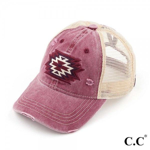 Wholesale aztec Patch Embroidery Mesh Ponytail Cap Cotton Polyester One