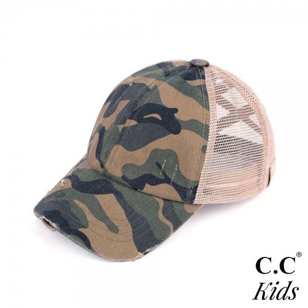 Wholesale c C KIDS BT Vintage Distressed Camouflage Criss Cross PonyTail Cap Mes