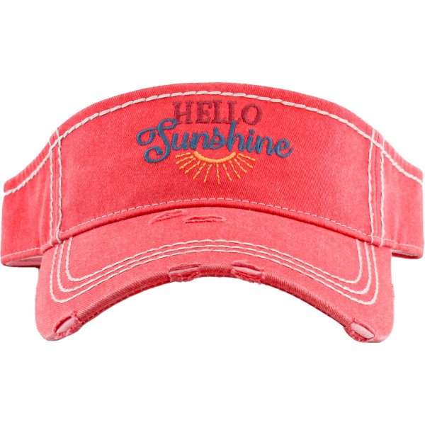 Wholesale hello Sunshine Embroidered Distressed Sun Visor One fits most Adjustab