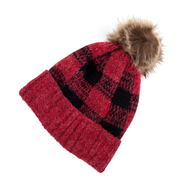 Buffalo Check Pom Beanie Featuring a Fleece Lined Inside.

- One size fits most
- 100% Acrylic