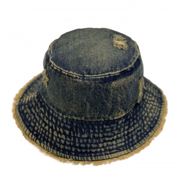 Wholesale washed Distressed Denim Bucket Hat Frayed Edges One Fits Most Cotton