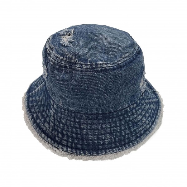 Wholesale washed Distressed Denim Bucket Hat Frayed Edges One Fits Most Cotton
