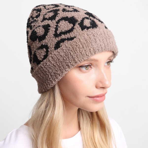 Leopard Print Comfy Luxe Beanie. 

- One Size Fits Most 
- 100% Polyester 