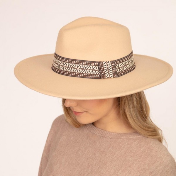 Wool Felt Panama Hat Featuring Aztec Ribbon Band. - One size  display picture 1