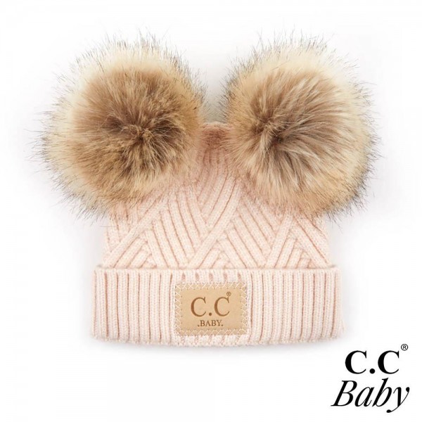 Wholesale c C BABY POMPOM Knit Baby Beanie Faux Fur Double Poms Rayon PBT Nylon