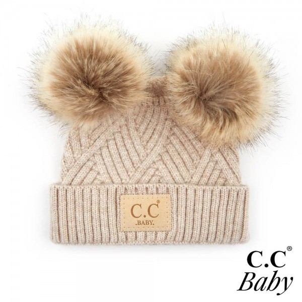 Wholesale c C BABY POMPOM Knit Baby Beanie Faux Fur Double Poms Rayon PBT Nylon