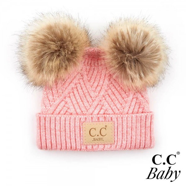 Wholesale c C BABY POMPOM Knit Baby Beanie Faux Fur Double Poms Rayon PBT Nylon