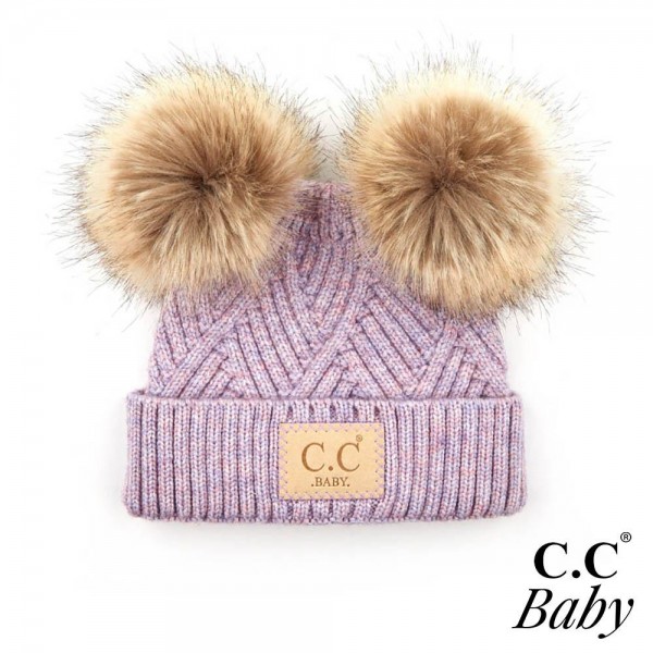 Wholesale c C BABY POMPOM Knit Baby Beanie Faux Fur Double Poms Rayon PBT Nylon