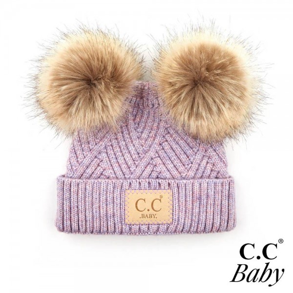 Wholesale c C BABY POMPOM Knit Baby Beanie Faux Fur Double Poms Rayon PBT Nylon