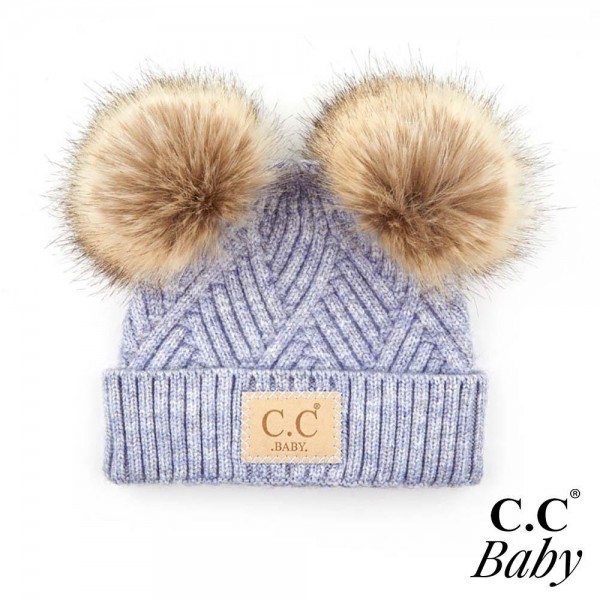 Wholesale c C BABY POMPOM Knit Baby Beanie Faux Fur Double Poms Rayon PBT Nylon