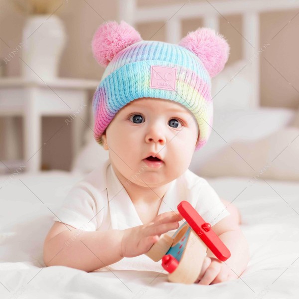 C.C BABY-7380-POMPOM Tie-Dye Knit Baby Beanie with Double Poms - 52% Viscose / 28% Polyester / 20% Nylon - One Size view 5