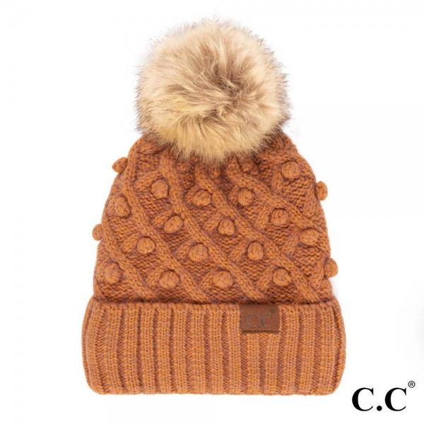Wholesale c C HAT Fuzzy Lined Knit Beanie Faux Fur Pom Handmade Bobbles Acrylic