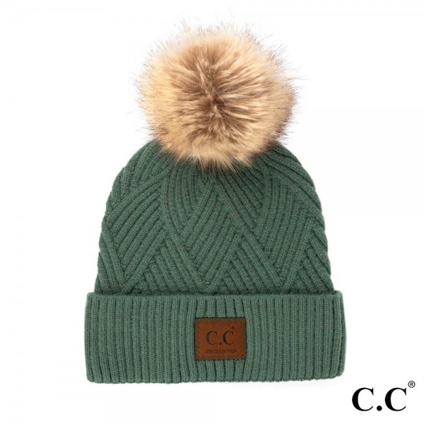 Wholesale c C HAT Diagonal Stripe Knit Pattern Pom Beanie C C Brand Leather Patc