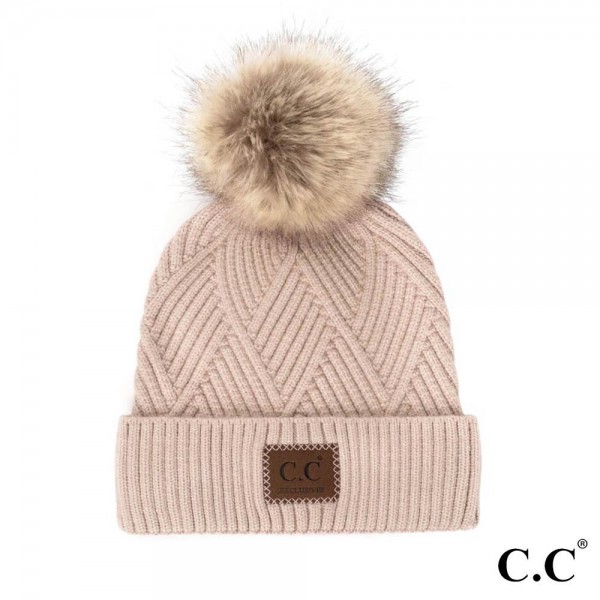 Wholesale c C HAT Diagonal Stripe Knit Pattern Pom Beanie C C Brand Leather Patc