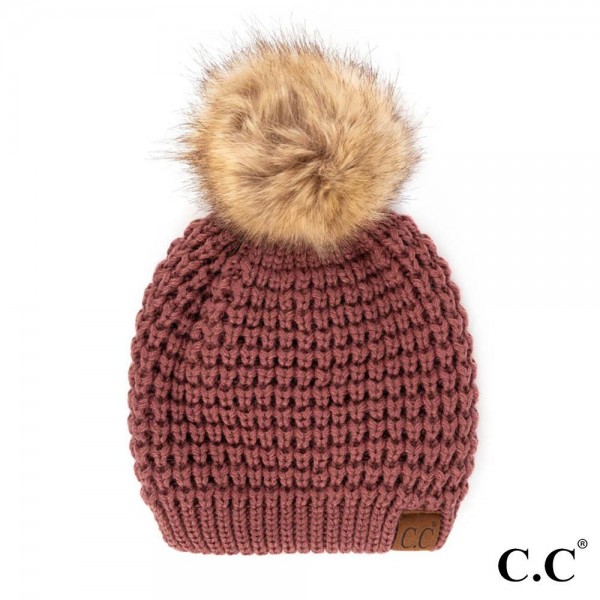 C.C HAT-2071
Waffle Stitch Pattern Beanie with Faux Fur Pom

- One Size Fits Most
- 100% Acrylic