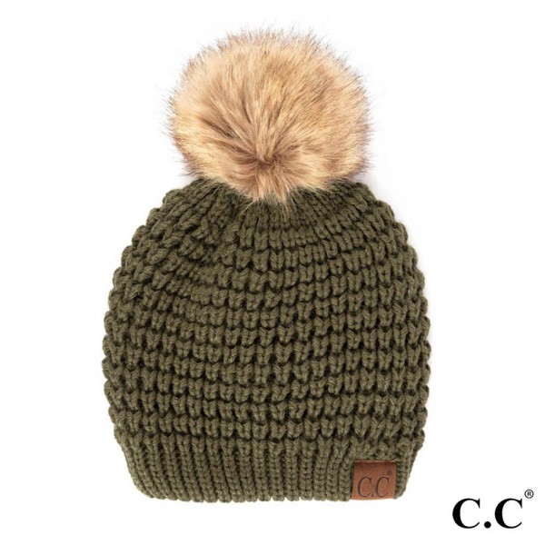 C.C HAT-2071
Waffle Stitch Pattern Beanie with Faux Fur Pom

- One Size Fits Most
- 100% Acrylic