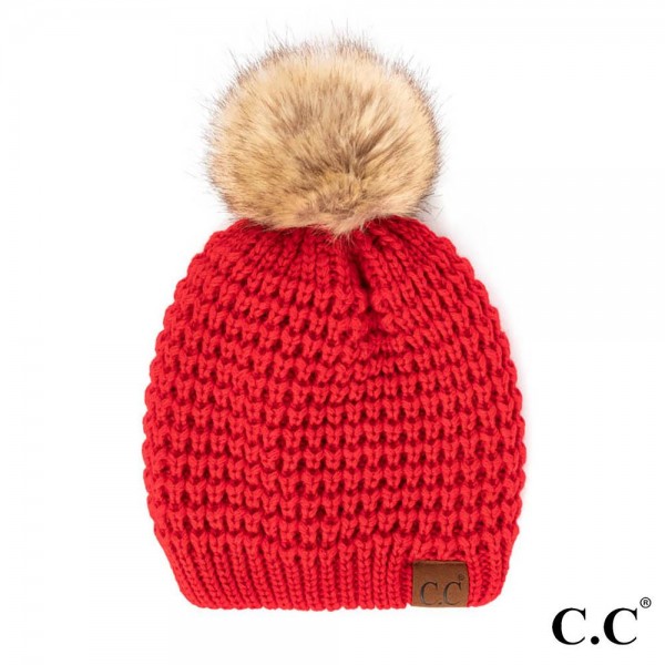 C.C HAT-2071
Waffle Stitch Pattern Beanie with Faux Fur Pom

- One Size Fits Most
- 100% Acrylic