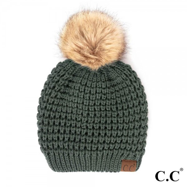 C.C HAT-2071
Waffle Stitch Pattern Beanie with Faux Fur Pom

- One Size Fits Most
- 100% Acrylic