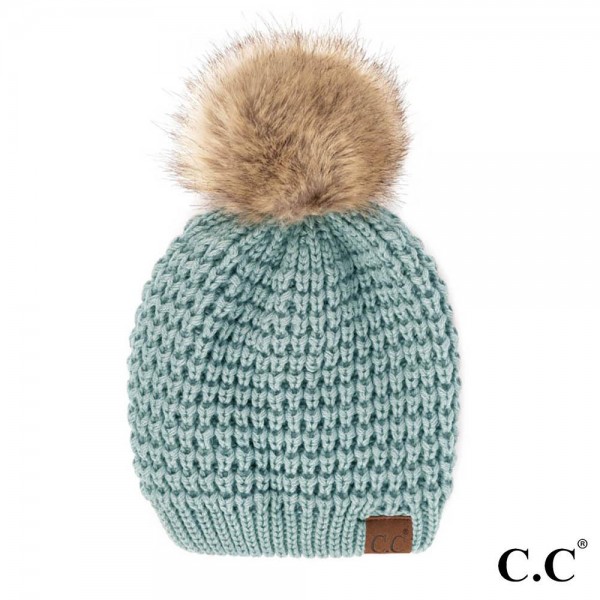 Wholesale c C HAT Waffle Stitch Pattern Beanie Faux Fur Pom One Fits Most Acryli