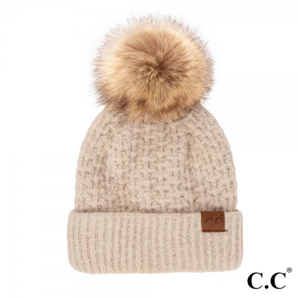 Wholesale c C HAT Smocking Stitch Pattern Beanie Faux Fur Pom One Fits Most Acry