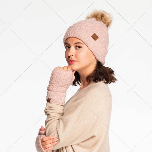 C.C HAT-2080 Smocking Stitch Pattern Beanie with Faux Fur Pom - One Size Fits Most - 100% Acrylic view 5
