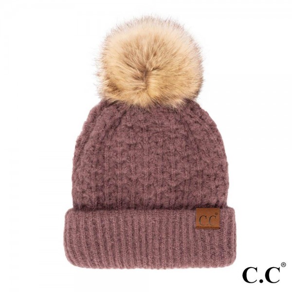 Wholesale c C HAT Smocking Stitch Pattern Beanie Faux Fur Pom One Fits Most Acry