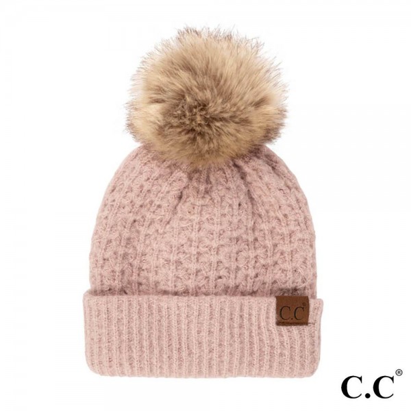 Wholesale c C HAT Smocking Stitch Pattern Beanie Faux Fur Pom One Fits Most Acry