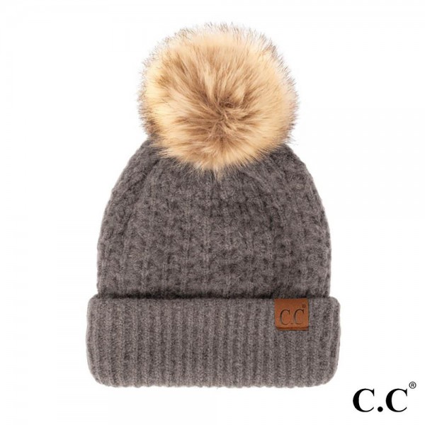 C.C HAT-2080
Smocking Stitch Pattern Beanie with Faux Fur Pom

- One Size Fits Most
- 100% Acrylic