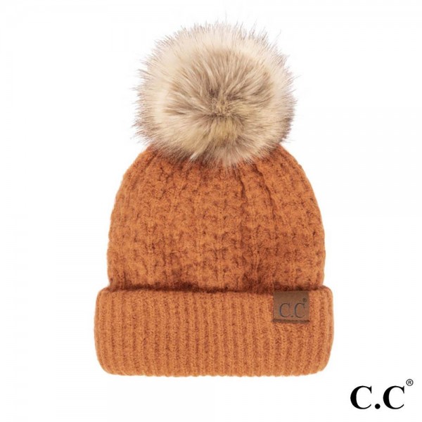 C.C HAT-2080
Smocking Stitch Pattern Beanie with Faux Fur Pom

- One Size Fits Most
- 100% Acrylic